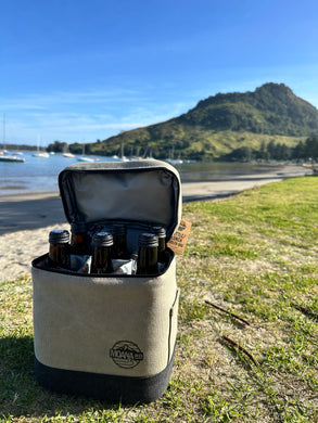 The Moana Road Cooler Bag ft Mauao in the backgorund.Location: Waikore, Pilot Bay.